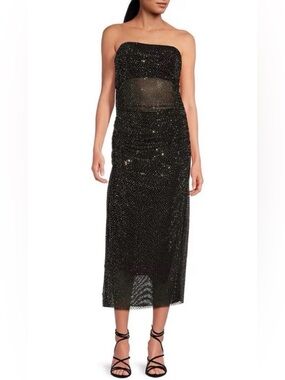 Gianni‎ Bini Willow Metal Stud Mesh Sheer Strapless Party Cocktail Dress Medium